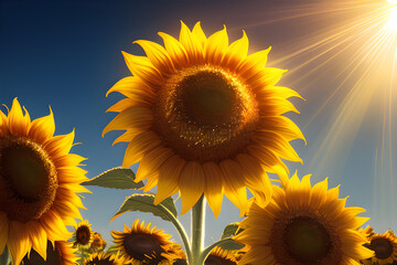 A golden yellow sunflower on a golden background, Generative AI