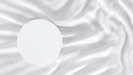 3d render. top view of the white podium for product showcase on white satin fabrics.