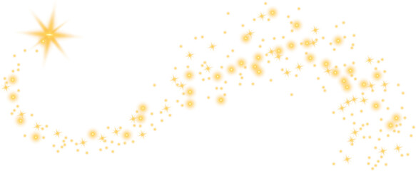 Glittering vector dust on a transparent background. Golden sparkling lights. Christmas Holiday glow particle. Magic star effect. Shine background. Festive party design. PNG image   © thebeststocker
