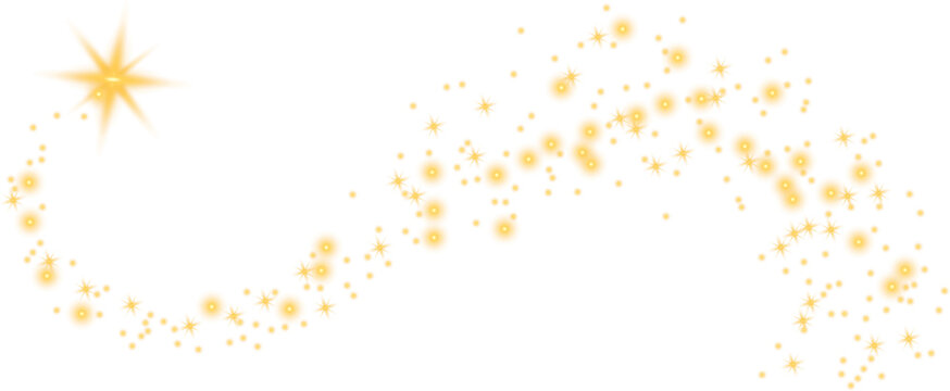 Glittering vector dust on a transparent background. Golden sparkling lights. Christmas Holiday glow particle. Magic star effect. Shine background. Festive party design. PNG image	
