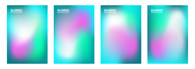 Set of blurred backgrounds with bright color gradients. Graphic templates collection for brochure covers, posters and banners. Vector illustration.