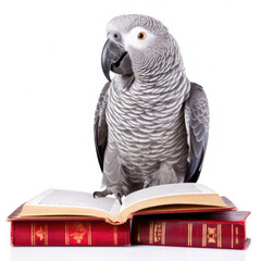 Obraz premium A African Grey Parrot (Psittacus) as a professor, reading a tiny book.