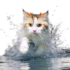 A Turkish Van Cat (Felis catus) as a swimmer, doing a freestyle stroke.