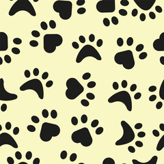 Vector Seamless paw print pattern - animals print. Cat and dog paw prints. For zoo and pet shops, bags print, textile print, packing paper