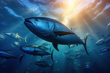 Big tuna in depths of the Mediterranean sea