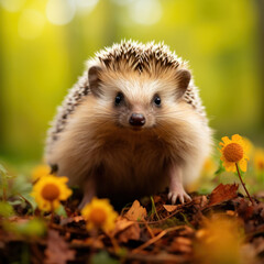 Fototapeta premium Hedgehog, Wildlife Photography, Generative AI
