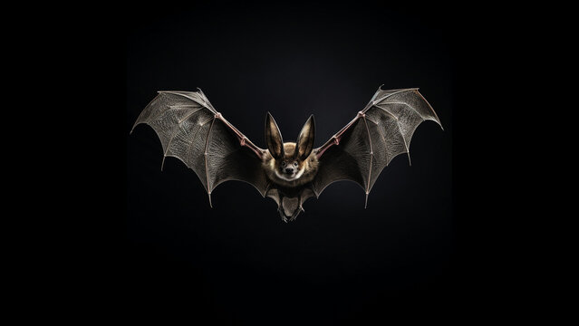 Fledermaus mit ausgebreiteten Fl&uuml;gel auf schwarzen Hintergrund, ai, generativ