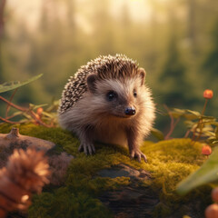 Naklejka na ściany i meble Hedgehog, Wildlife Photography, Generative AI