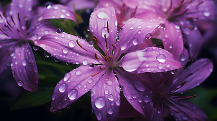 raindrops on flowers and leaves