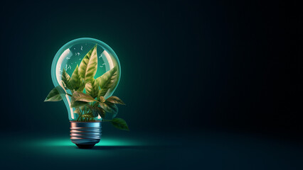 Pflanzen in der Glühbirne als symbolische Darstellung für Energiewende und grünen Strom, ai generativ
