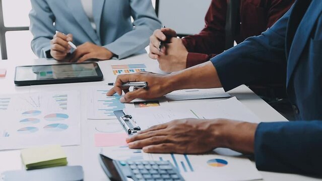 Team of business people working together in the meeting room office, teamwork background charts and graphs banner, double exposure successful teamwork,business planning concept.