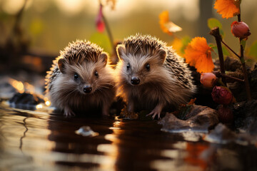 Fototapeta premium Hedgehog, Wildlife Photography, Generative AI