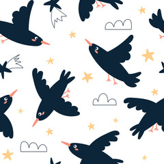 Funny birds seamless pattern