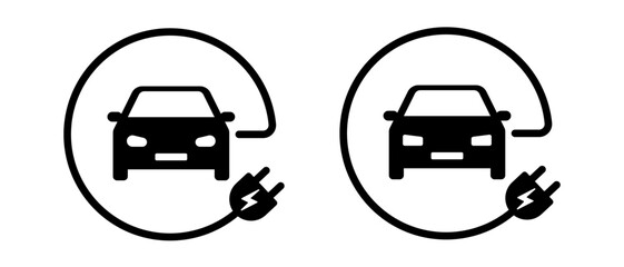 Electric car vector icon set. Electric vehicle charging symbol