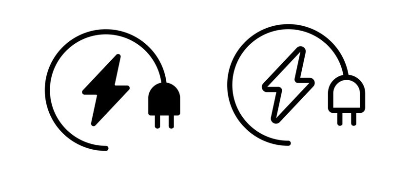 Electric car vector icon set. Electric car charging point symbol