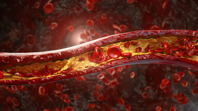 Arterie ge&ouml;ffnet mit fliegenden Blutbl&auml;ttchen, ai generativ