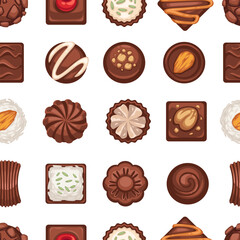 Sweet chocolate candies with nuts and cherries