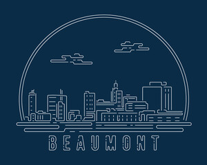 Beaumont, Texas - Cityscape with white abstract line corner curve modern style on dark blue background, building skyline city vector illustration design