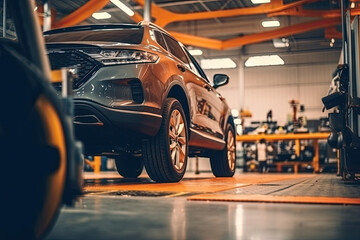 Fototapeta premium Car repair service. Auto mechanic repairing car in auto repair shop