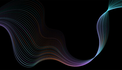 Holographic curved wavy lines abstract tech background. Vector graphic minimal design