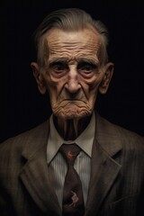 Fototapeta premium Portrait of sad old man on black background, created using generative ai technology