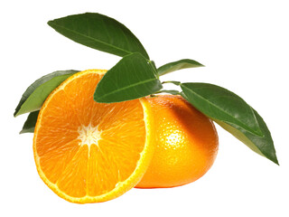 Seedless Mandarin Fruit with Leaves on Transparent PNG Background