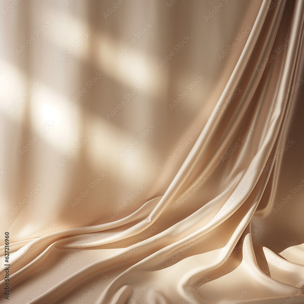 Poster empty curtains stage light on beige background texture. mock up product display podium with generati
