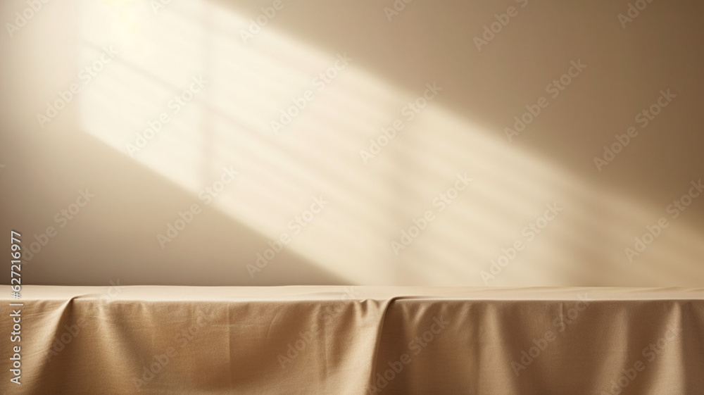 Poster empty curtains stage light on beige background texture. mock up product with generative ai.