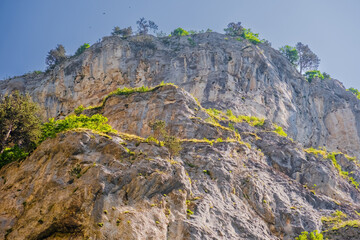 Trigrad gorge canyon of vertical marble rocks in rhodope mountains