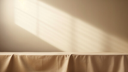 Empty curtains stage light on beige background texture. Mock up Product with Generative Ai.