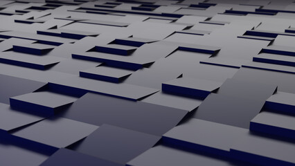 3d rendering 8K wallpaper abstract background of randomly positioned black cubes.