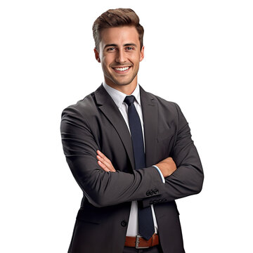 Handsome smiling young man with folded arms , Joyful cheerful businessman with crossed hands