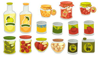 Pickles and marinated veggies, juices in jars