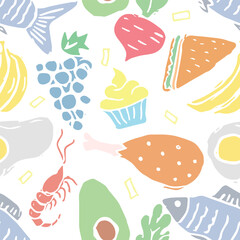 Seamless food pattern. Colored food background