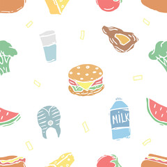 Seamless food pattern. Colored food background