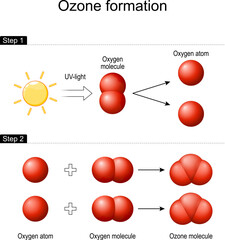 Ozone formation in Earth's atmosphere.