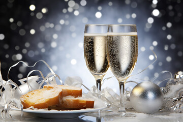 Elegant Christmas Toast with Silver Decorations Celebrating the Holiday Season in Style. created with Generative AI