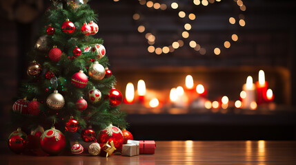 Fototapeta na wymiar Festive Christmas Tree with Beautiful Decorations A Captivating Holiday Scene of Joy and Elegance. created with Generative AI