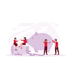 Piggy banks and glass jars with coins were scattered around the scene. Saving or accumulation of money, Financial Services, Deposit concept. Trend Modern vector flat illustration