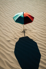 Sombrilla de playa en la arena. Generative ai.