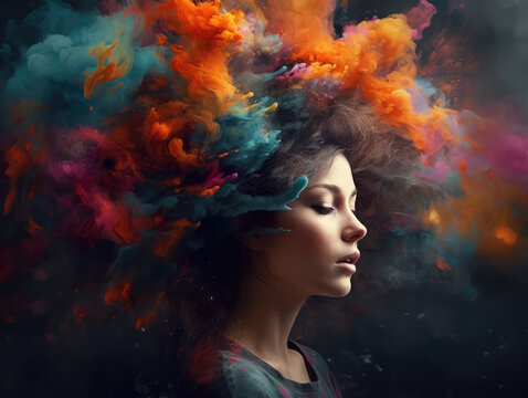 Human brain exploding concept