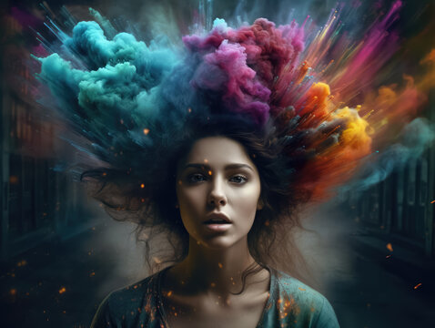 Human brain exploding concept