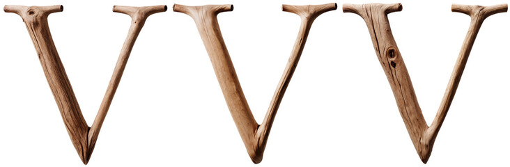 letter V made of tree branches, isolated, for movie, tv show or game logo