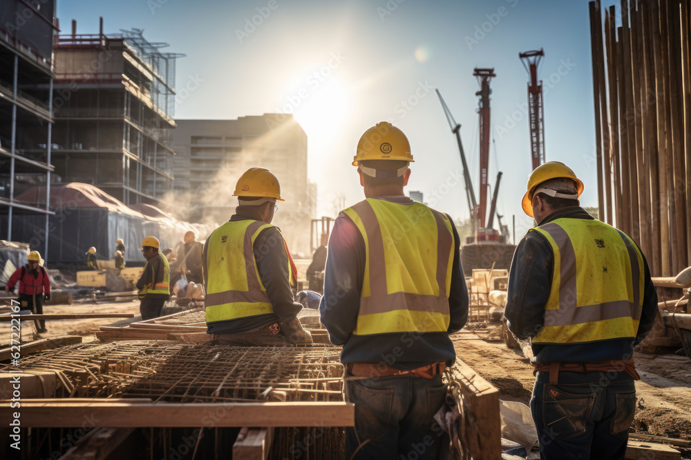 Wall mural construction worker team in construction site