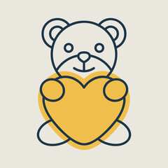 Teddy holding in the paws of big heart icon