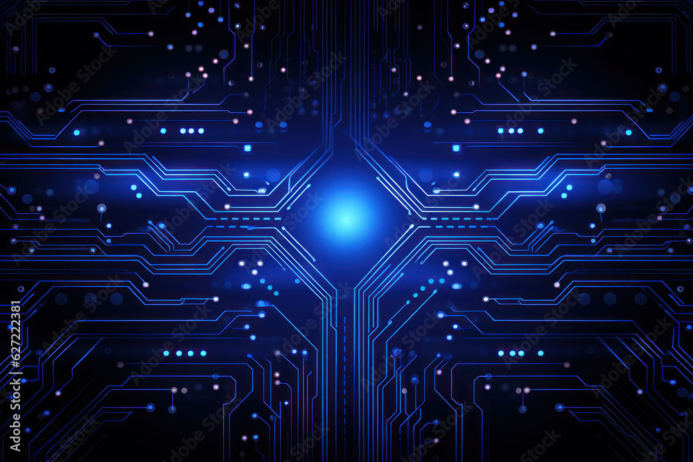 Wall mural abstract futuristic circuit board, illustration high computer technology dark blue color background