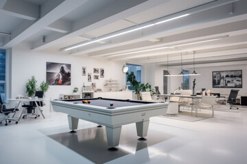 The office interior white modern and hi-technology, and pool table