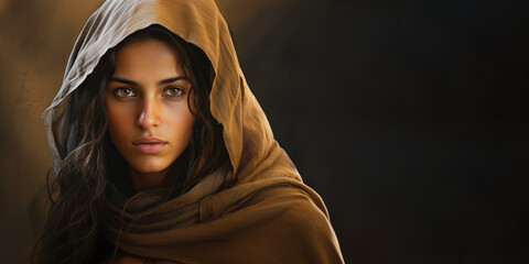 Portrait of a beautiful young biblical woman with copy space