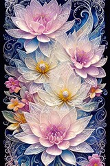 Beautiful fantasy wallpaper. Different botanical flower bunch, motif for floral print digital background. Generative ai