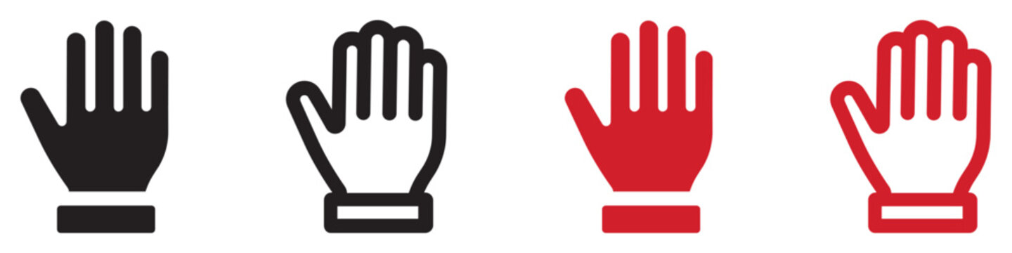 Set of human hand palm icons. Hand symbol, human hand silhouette. Raised hand. Vector.